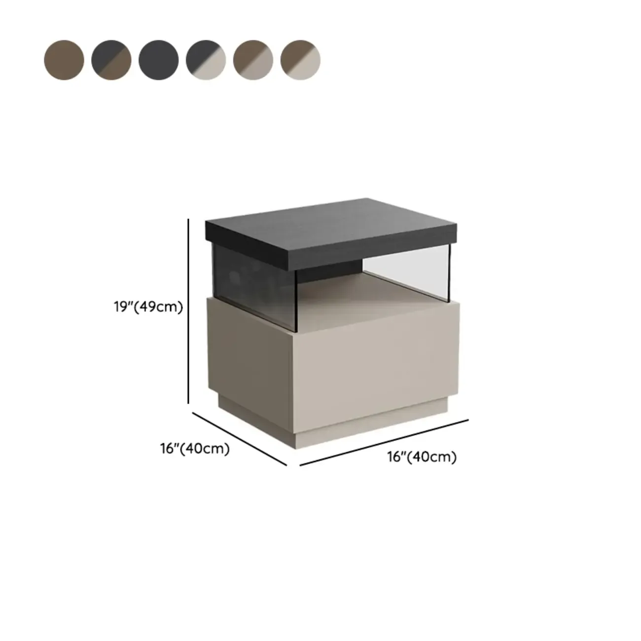 Elegant Khaki Modern Wooden Nightstand with Drawer #size
