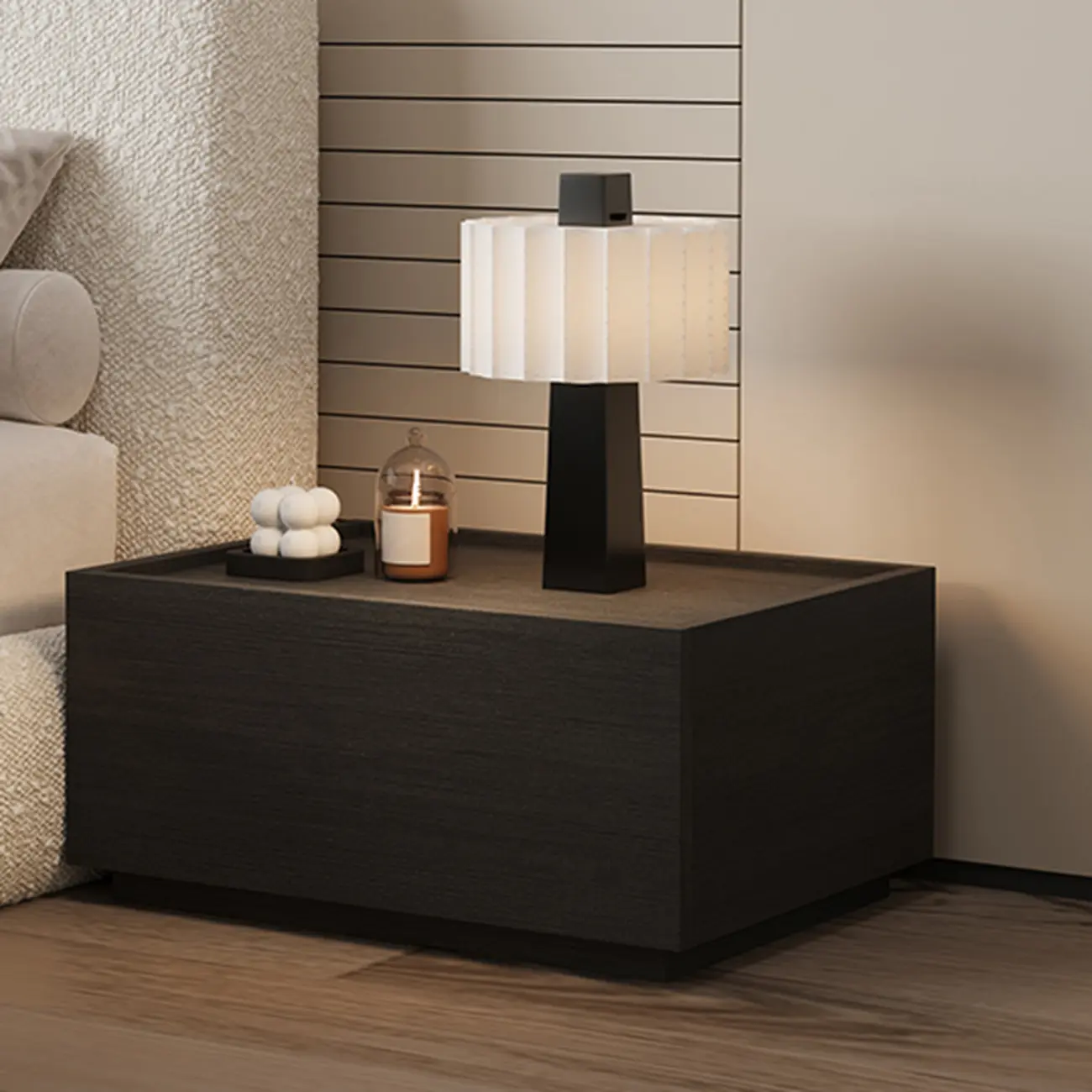 Minimalist Walnut Wooden 1-drawer Low Bedside Table Image - 4 | homeyfad