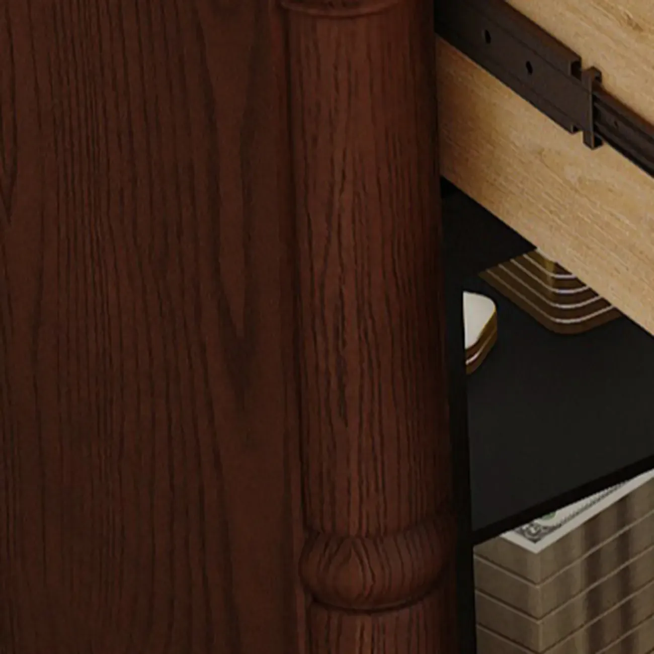 Traditional Wooden Nightstand with Hidden Built-in Safe Image - 8