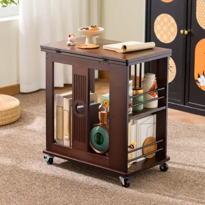 Swivel Modern Moso Bamboo Side Table with Wheels Image - 5