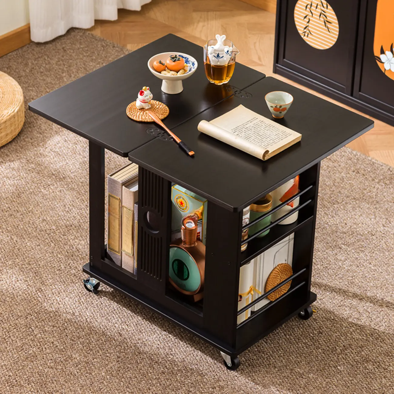 Swivel Modern Moso Bamboo Side Table with Wheels Image - 6 | homeyfad