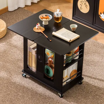 Swivel Modern Moso Bamboo Side Table with Wheels Image - 6