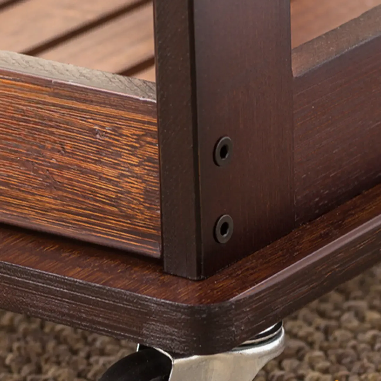 Swivel Modern Moso Bamboo Side Table with Wheels Image - 10