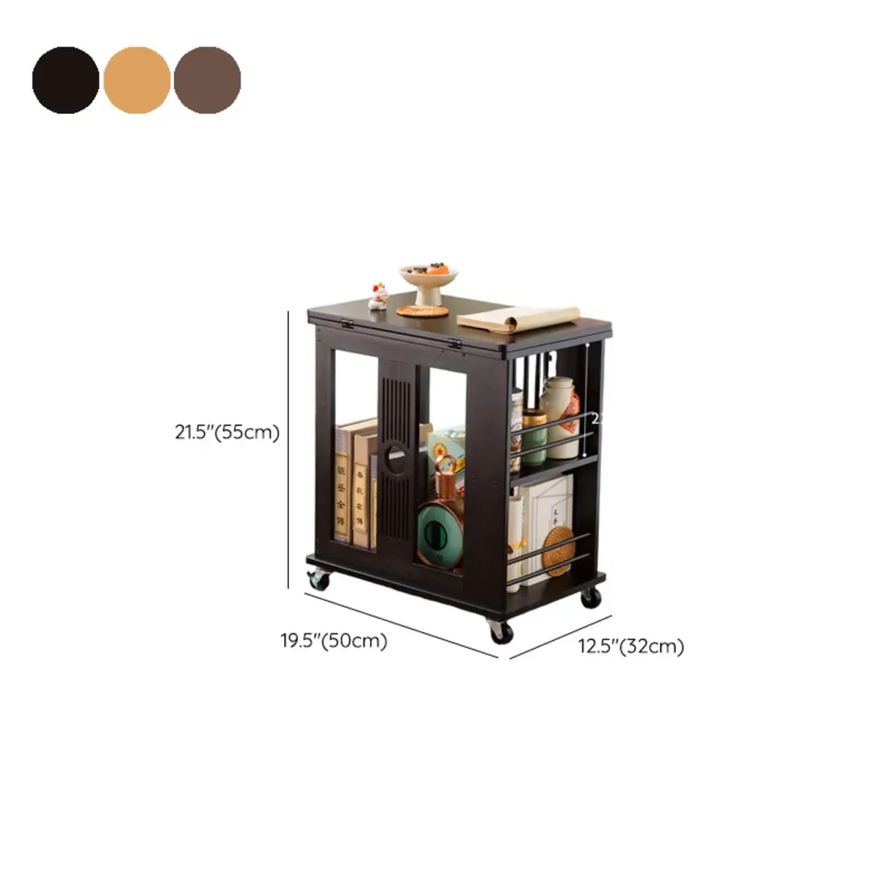 Swivel Modern Moso Bamboo Side Table with Wheels #size