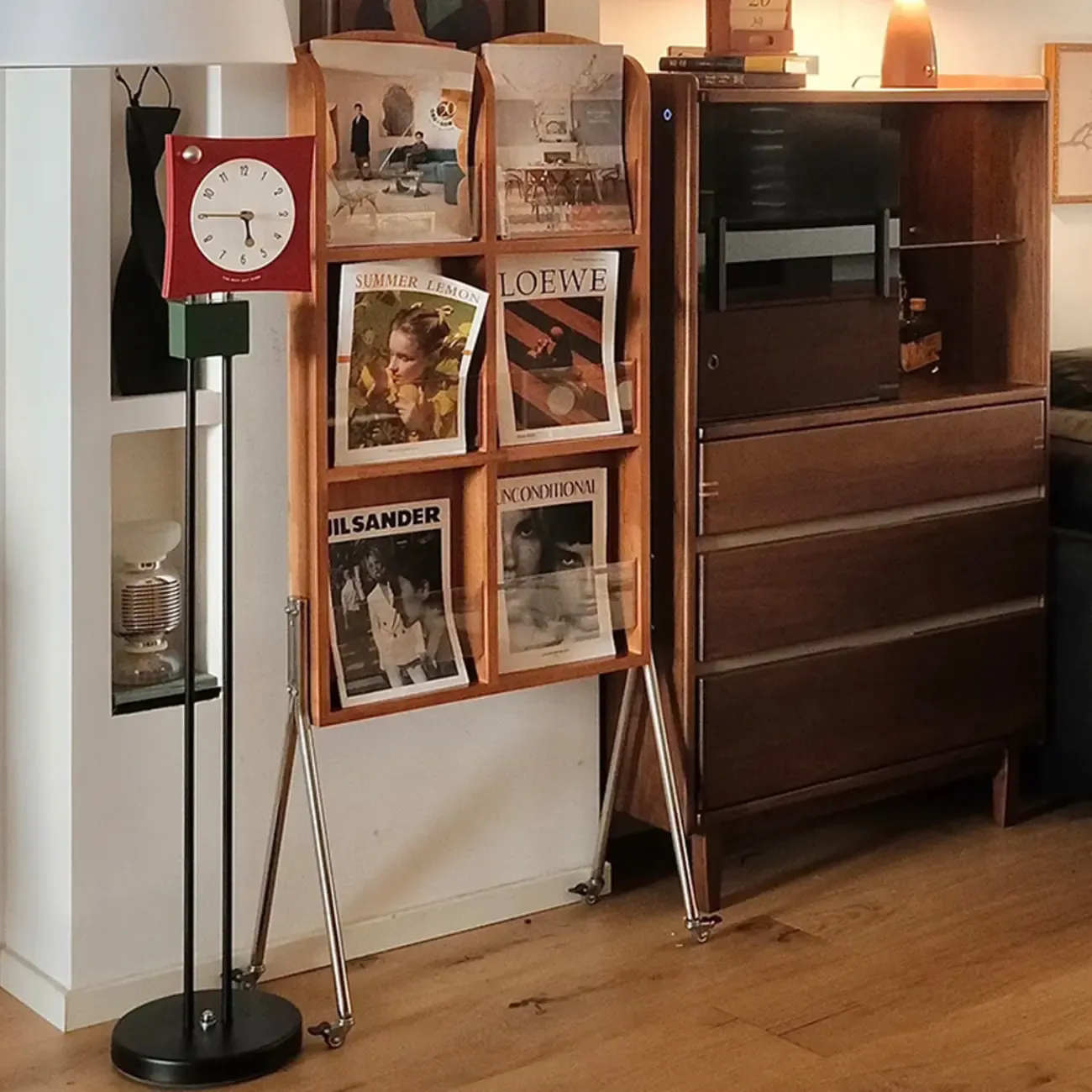 Organizing Shelf with 3-Shelf in Natural Wood, Vertical Closed Back Design Image - 1