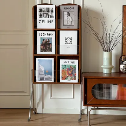 Organizing Shelf with 3-Shelf in Natural Wood, Vertical Closed Back Design Image - 2
