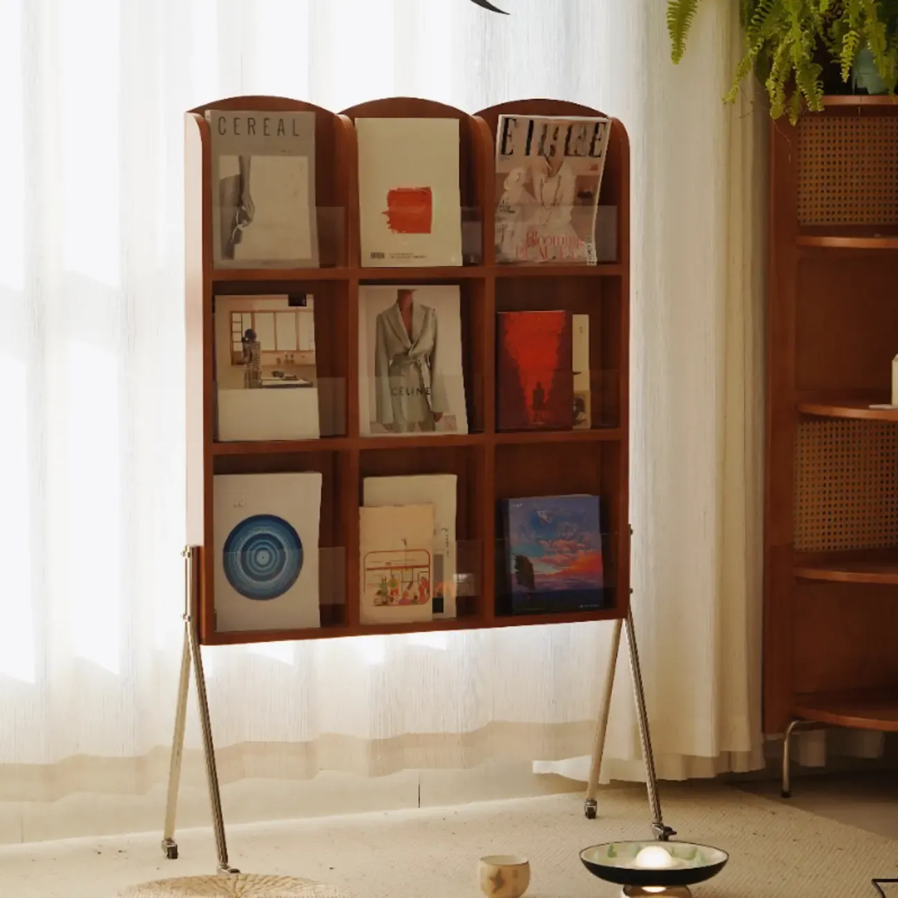 Organizing Shelf with 3-Shelf in Natural Wood, Vertical Closed Back Design Image - 7