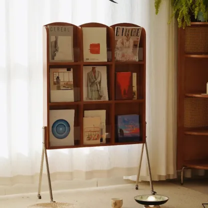 Organizing Shelf with 3-Shelf in Natural Wood, Vertical Closed Back Design Image - 7