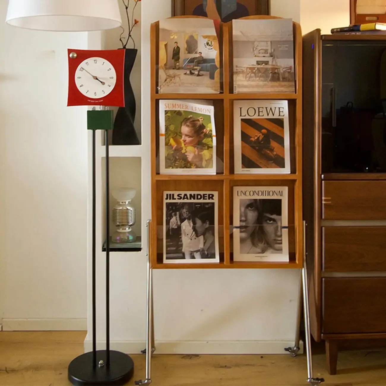 Organizing Shelf with 3-Shelf in Natural Wood, Vertical Closed Back Design Image - 11 | homeyfad