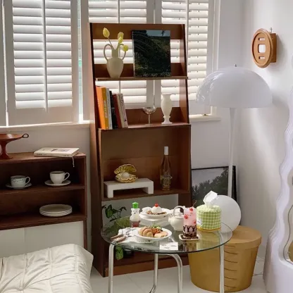 Elegant Vertical Wood Open Back Display Ladder Bookcase Image - 3