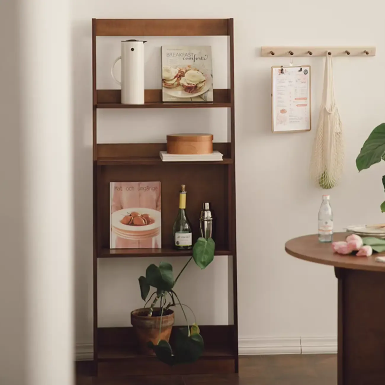 Elegant Vertical Wood Open Back Display Ladder Bookcase Image - 1