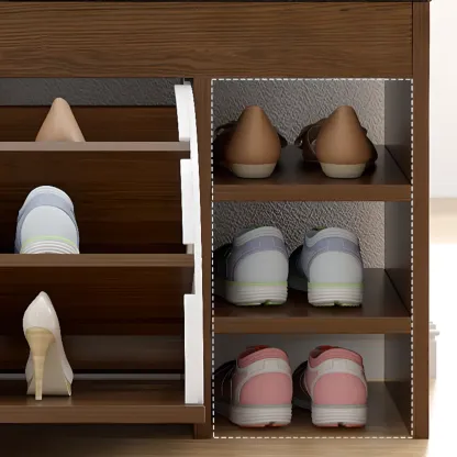 Entryway Cushioned Wooden Drop Front Shoe Storage Bench Image - 10