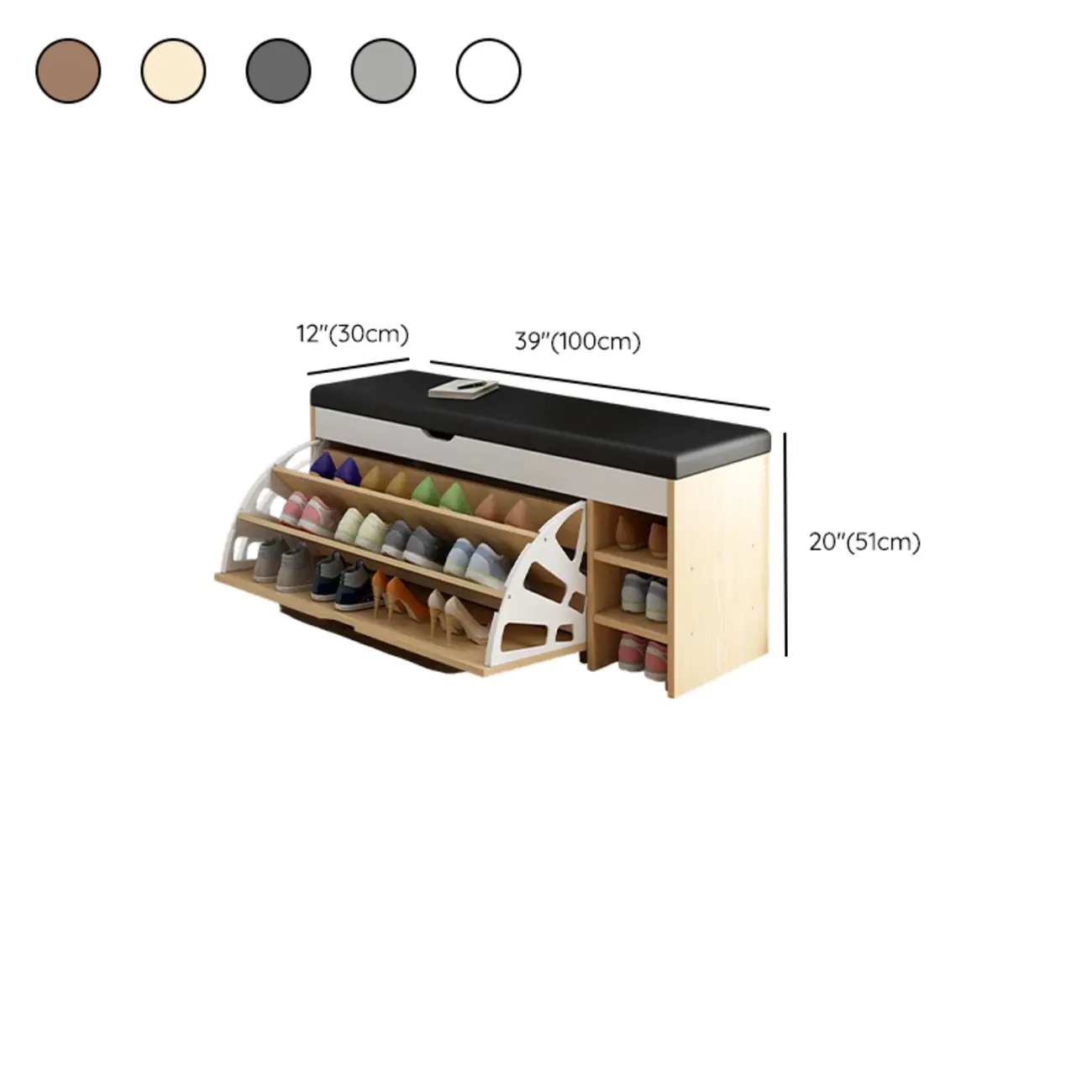 Entryway Cushioned Wooden Drop Front Shoe Storage Bench Image - 14 | homeyfad