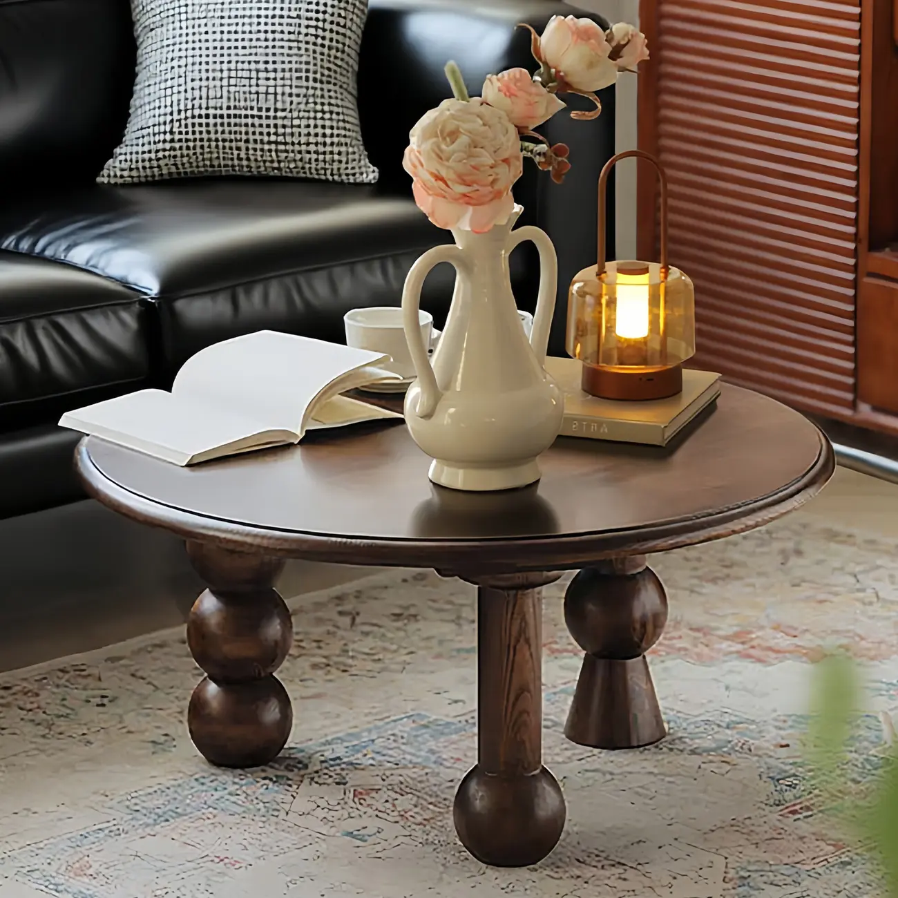 Mid Century Modern Round Rubberwood Coffee Table Three-legs Image - 2 | homeyfad