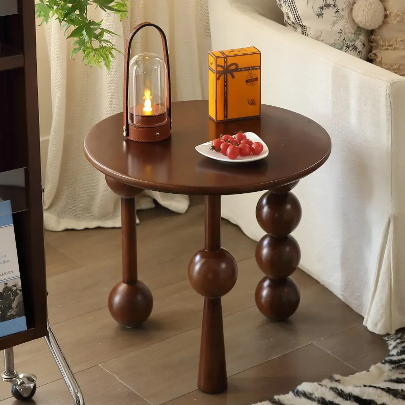 Mid Century Modern Round Rubberwood Coffee Table Three-legs Image - 7