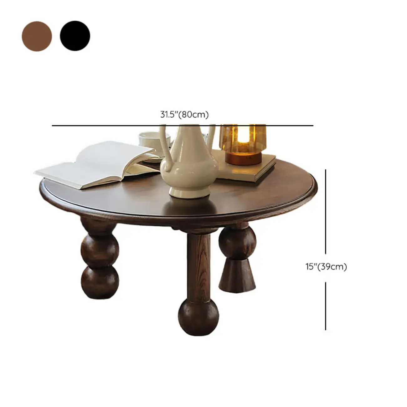 Mid Century Modern Round Rubberwood Coffee Table Three-legs #size | homeyfad