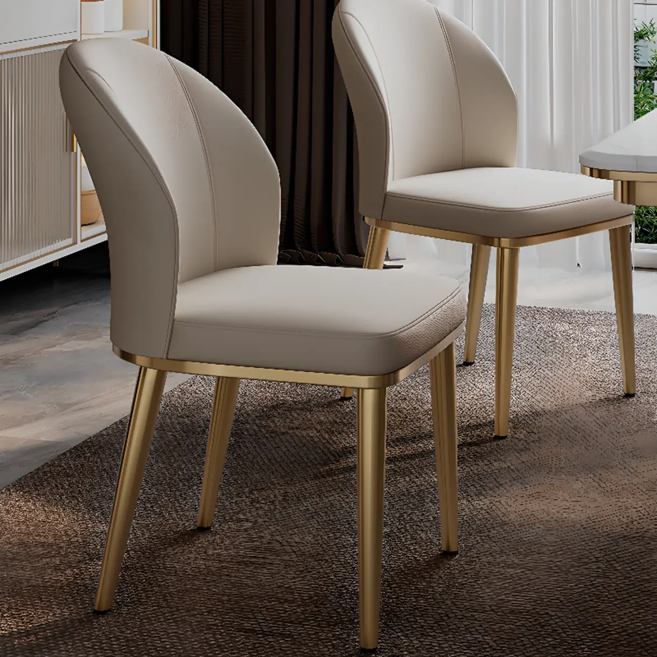 Modern Solid Back Upholstered Faux Leather Dining Chair Image - 1 | homeyfad