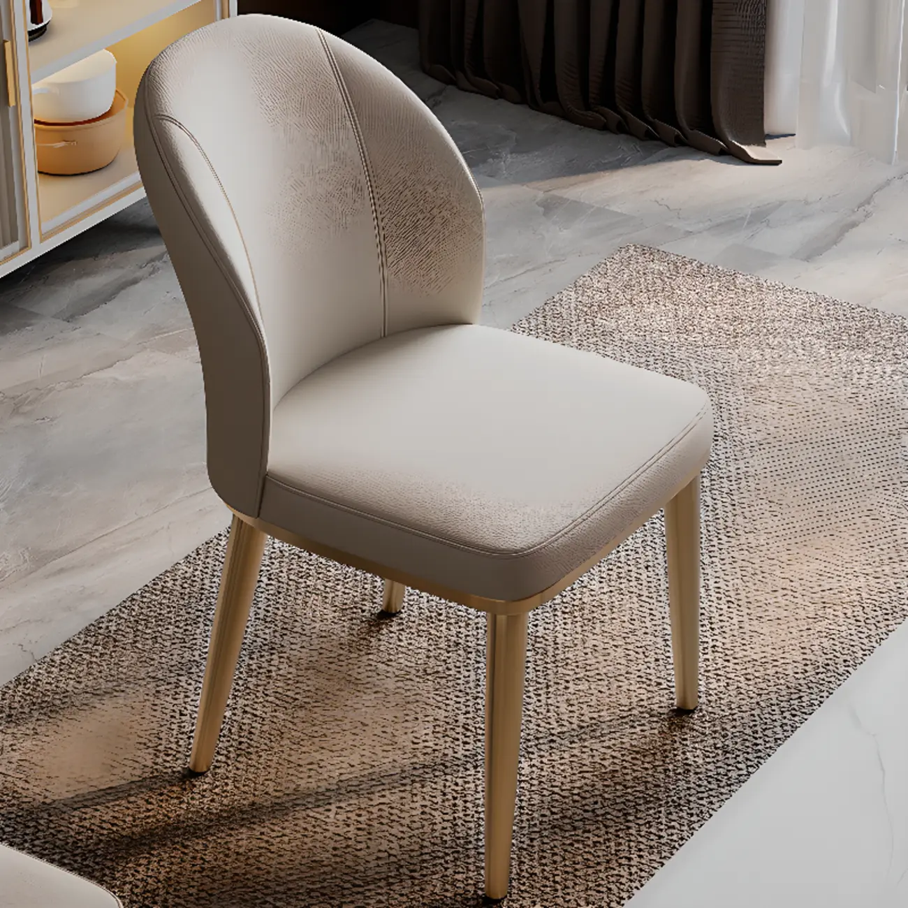 Modern Solid Back Upholstered Faux Leather Dining Chair Image - 3 | homeyfad