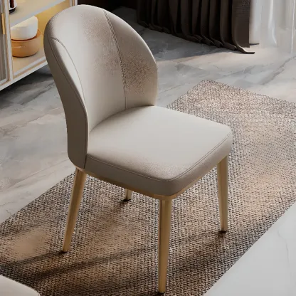 Modern Solid Back Upholstered Faux Leather Dining Chair Image - 3