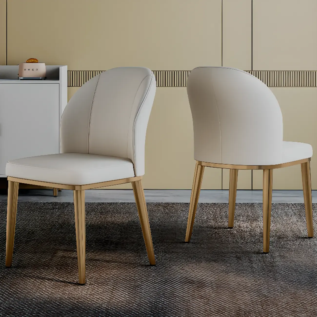 Modern Solid Back Upholstered Faux Leather Dining Chair Image - 4