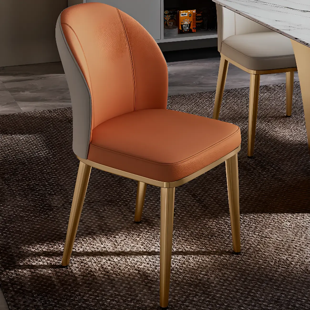 Modern Solid Back Upholstered Faux Leather Dining Chair Image - 2