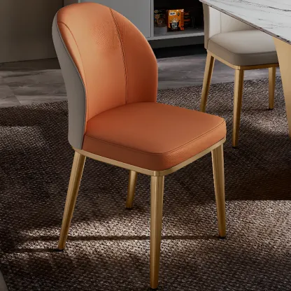 Modern Solid Back Upholstered Faux Leather Dining Chair Image - 2