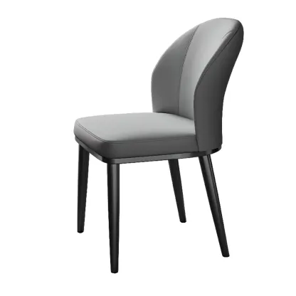 Modern Solid Back Upholstered Faux Leather Dining Chair Image - 16