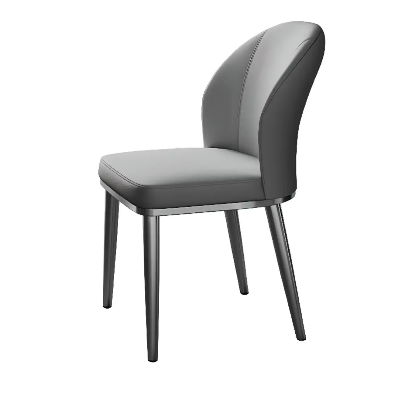 Modern Solid Back Upholstered Faux Leather Dining Chair Image - 17