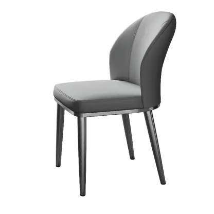 Modern Solid Back Upholstered Faux Leather Dining Chair Image - 17