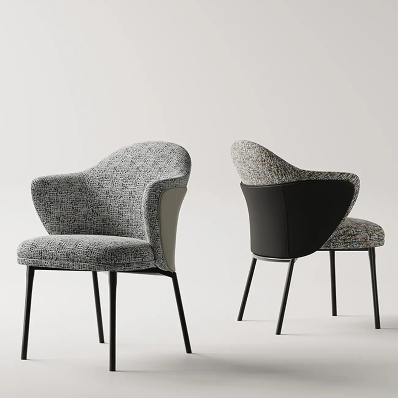 Modern Cotton-linen Upholstered Low Back Arm Chairs Image - 1