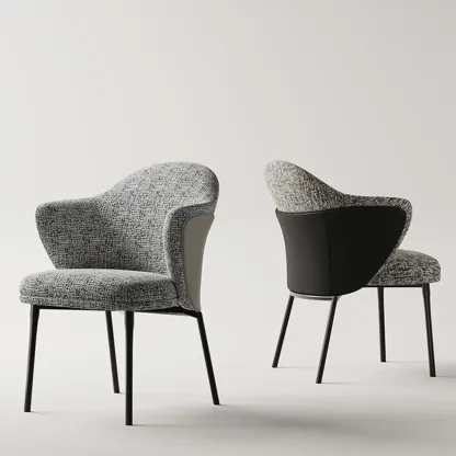 Modern Cotton-linen Upholstered Low Back Arm Chairs Image - 1