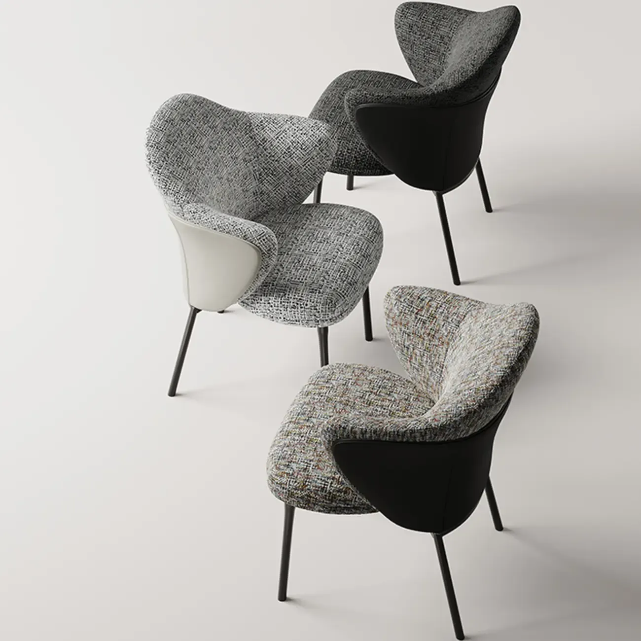 Modern Cotton-linen Upholstered Low Back Arm Chairs Image - 8