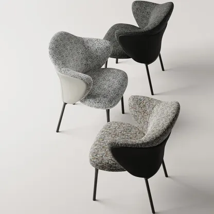 Modern Cotton-linen Upholstered Low Back Arm Chairs Image - 8