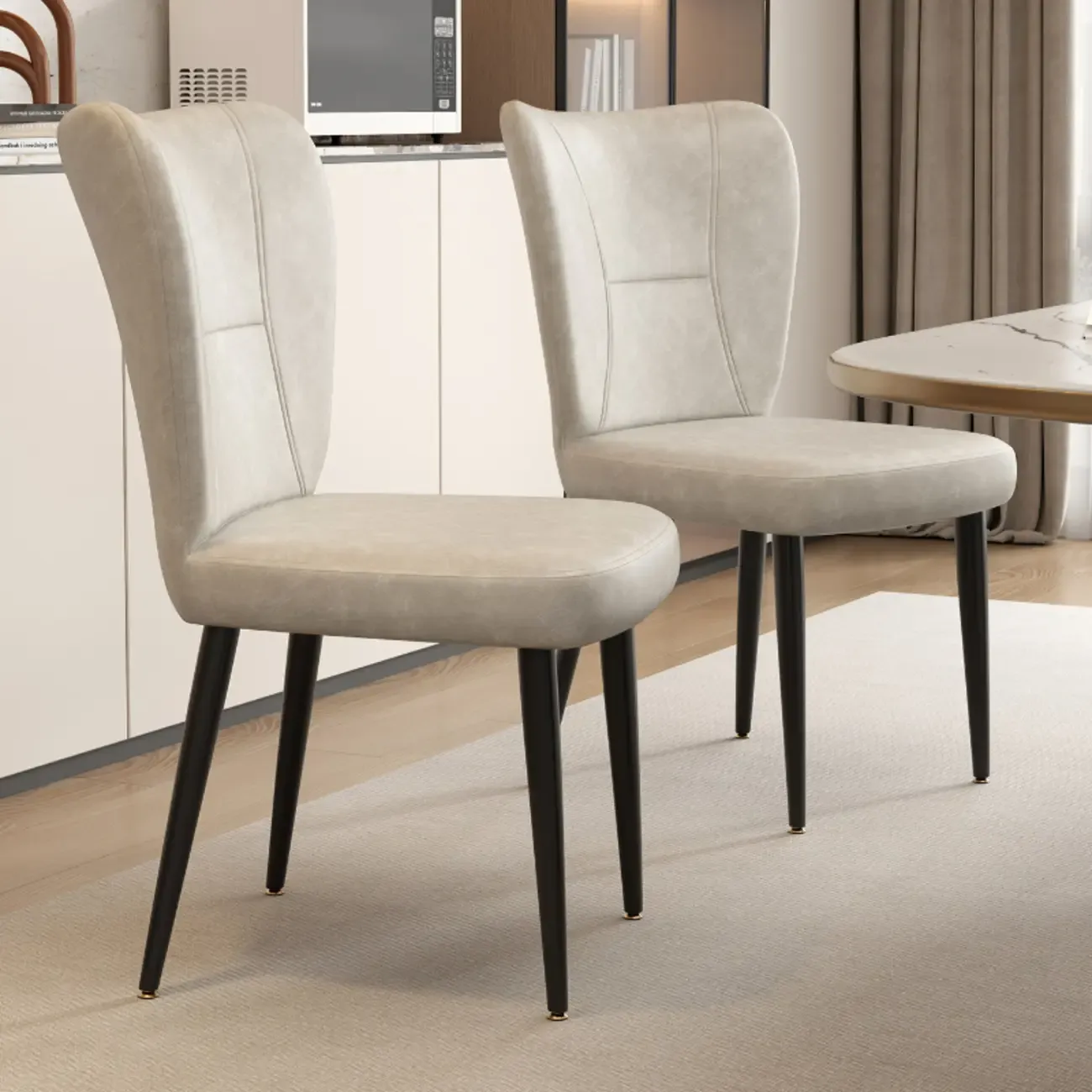 Minimalist High Back Cow Leather Armless Dining Chairs Image - 1