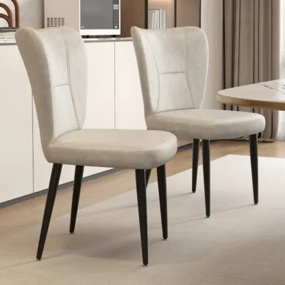 Minimalist High Back Cow Leather Armless Dining Chairs Image - 1