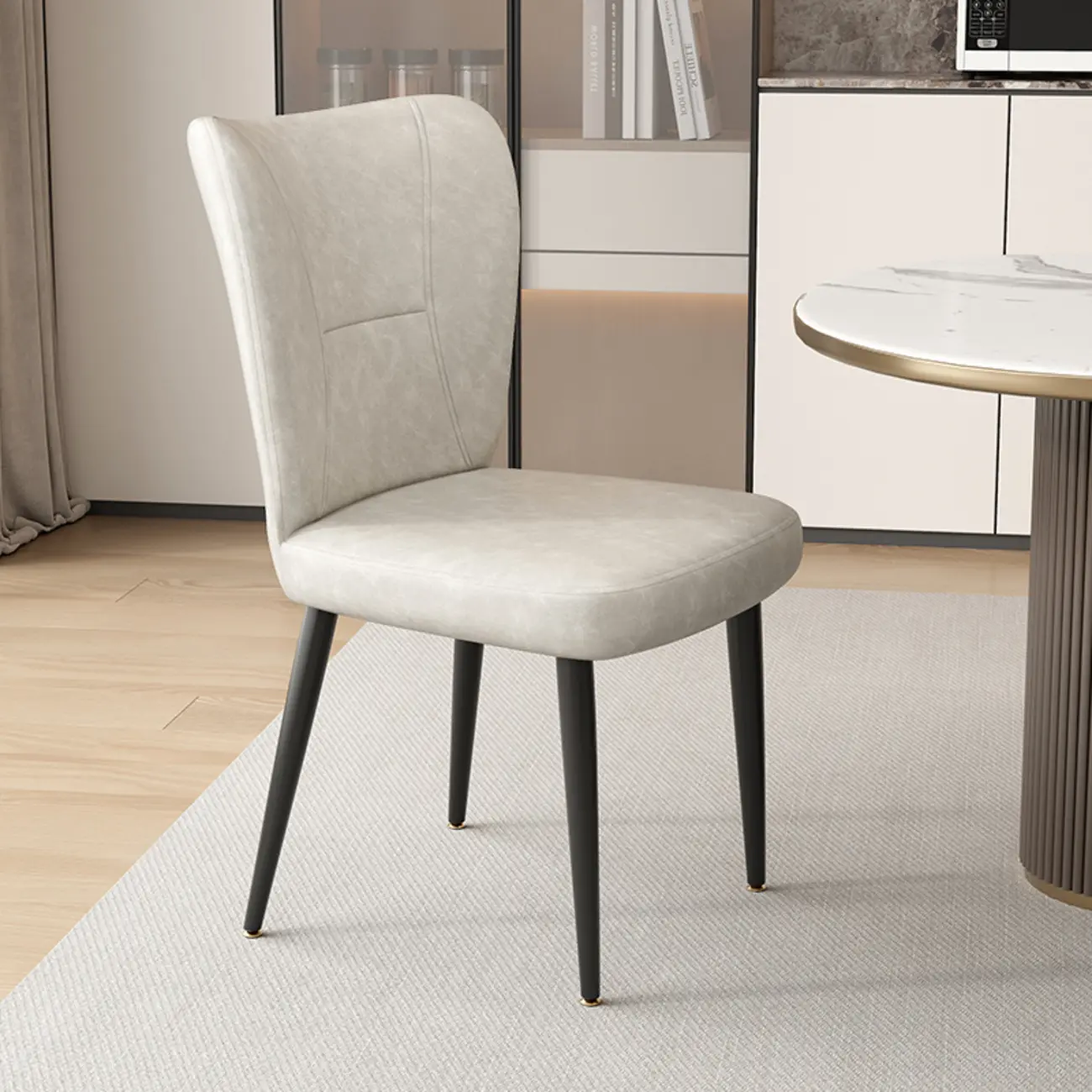 Minimalist High Back Cow Leather Armless Dining Chairs Image - 2 | homeyfad