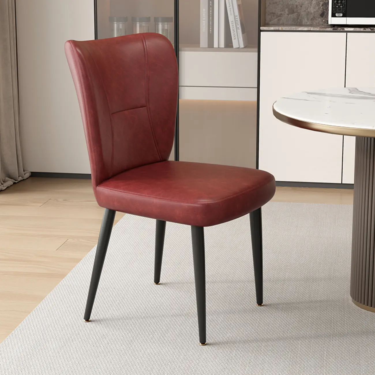 Minimalist High Back Cow Leather Armless Dining Chairs Image - 5 | homeyfad