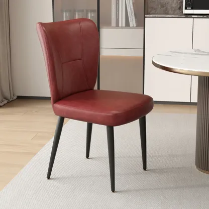 Minimalist High Back Cow Leather Armless Dining Chairs Image - 5
