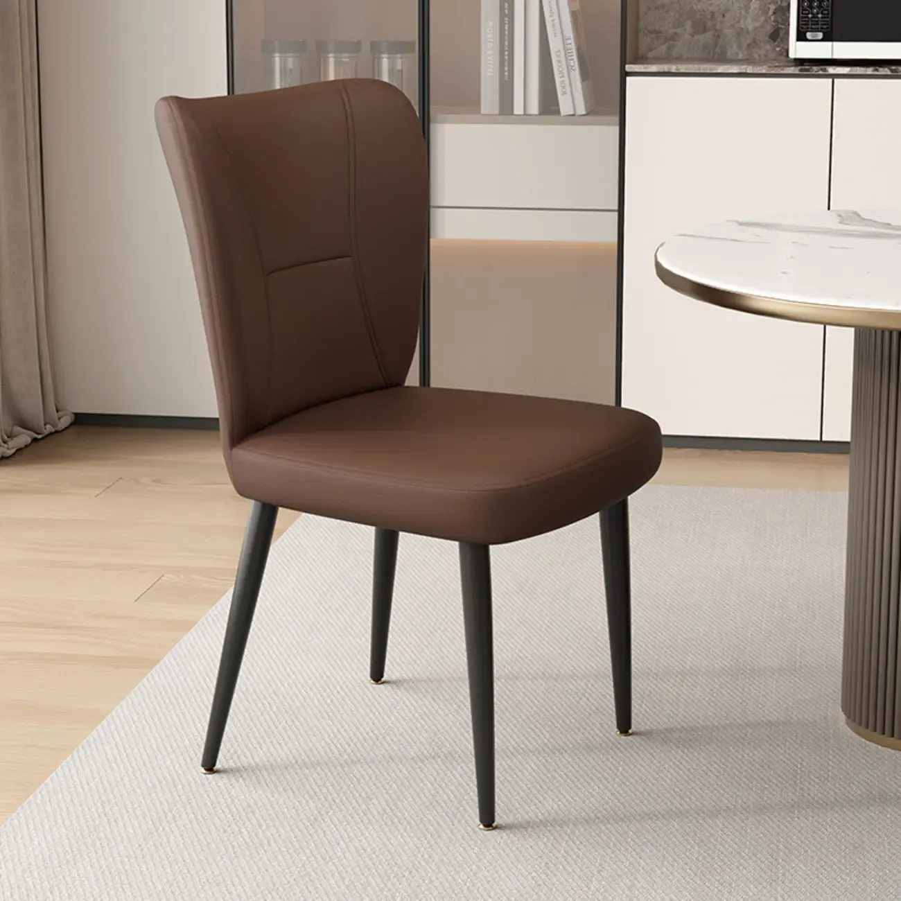 Minimalist High Back Cow Leather Armless Dining Chairs Image - 8