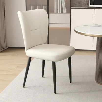 Minimalist High Back Cow Leather Armless Dining Chairs Image - 6