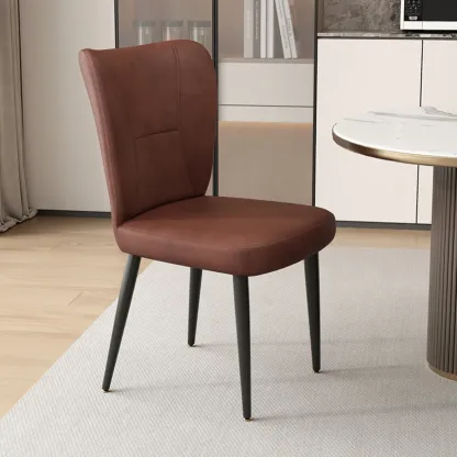 Minimalist High Back Cow Leather Armless Dining Chairs Image - 11