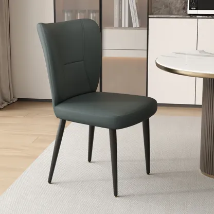 Minimalist High Back Cow Leather Armless Dining Chairs Image - 13