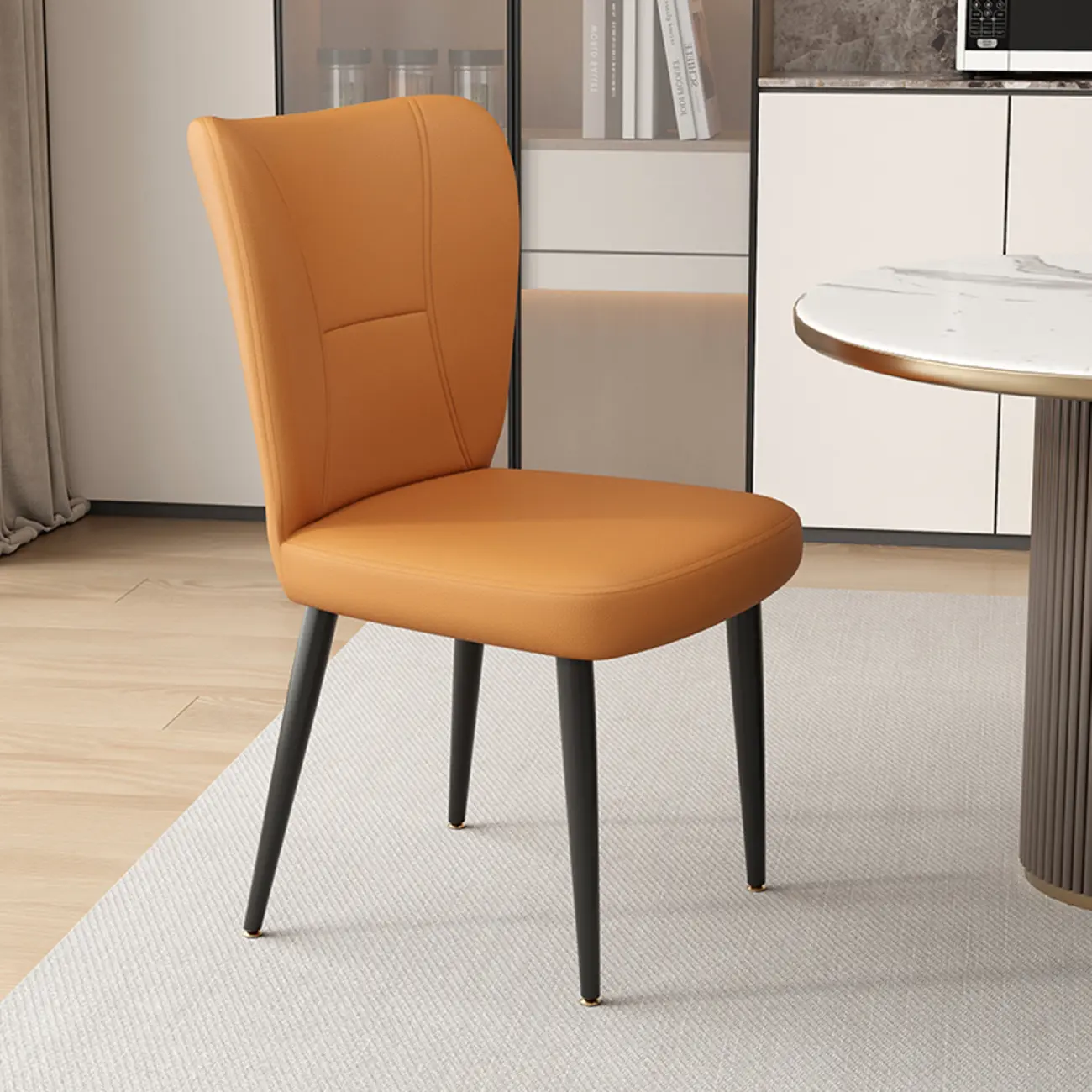 Minimalist High Back Cow Leather Armless Dining Chairs Image - 14 | homeyfad