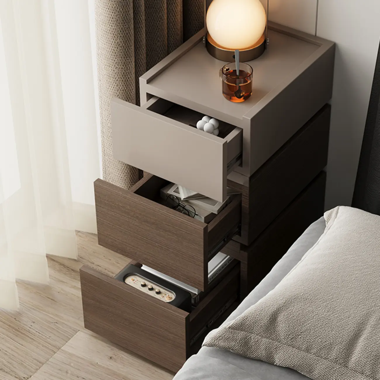 Minimalist Narrow 3-drawer Nightstand for Apartment Image - 4 | homeyfad