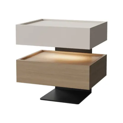 3-tier Modern Wood Nightstand with Smart Fingerprint Unlock Image - 9
