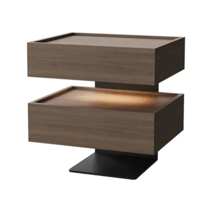 3-tier Modern Wood Nightstand with Smart Fingerprint Unlock Image - 12