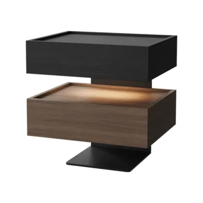 3-tier Modern Wood Nightstand with Smart Fingerprint Unlock Image - 14