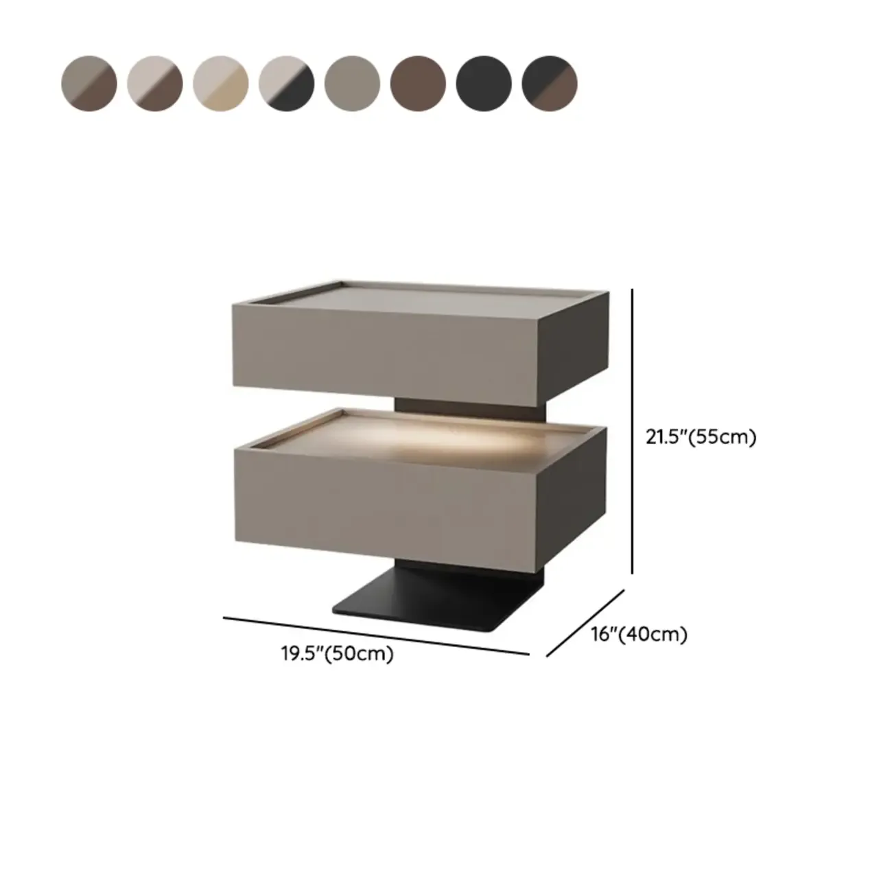 3-tier Modern Wood Nightstand with Smart Fingerprint Unlock #size