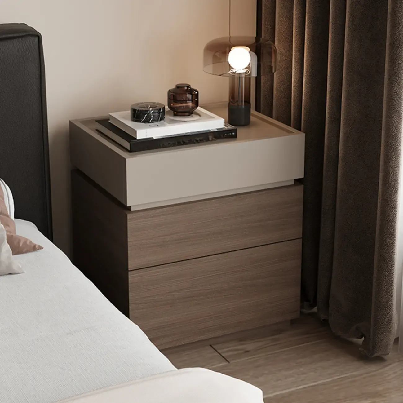 Modern Elegant Wood Nightstand With 3-Drawer Storage Image - 3