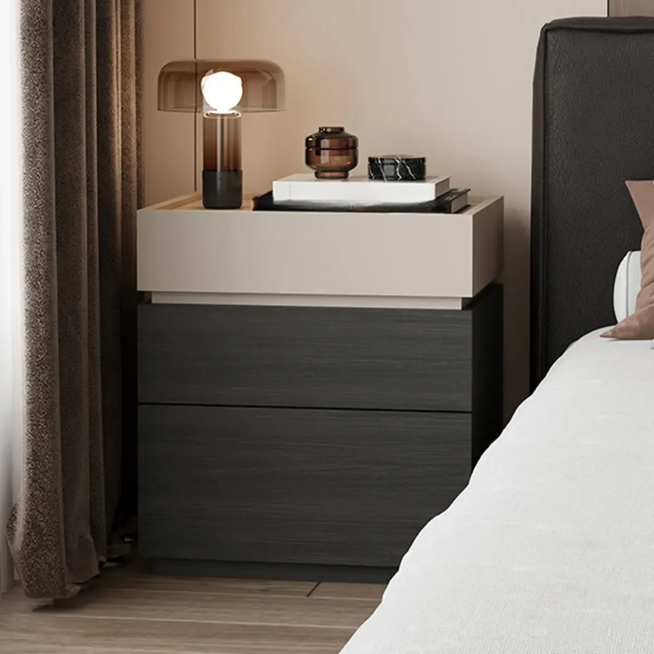 Modern Elegant Wood Nightstand With 3-Drawer Storage Image - 4